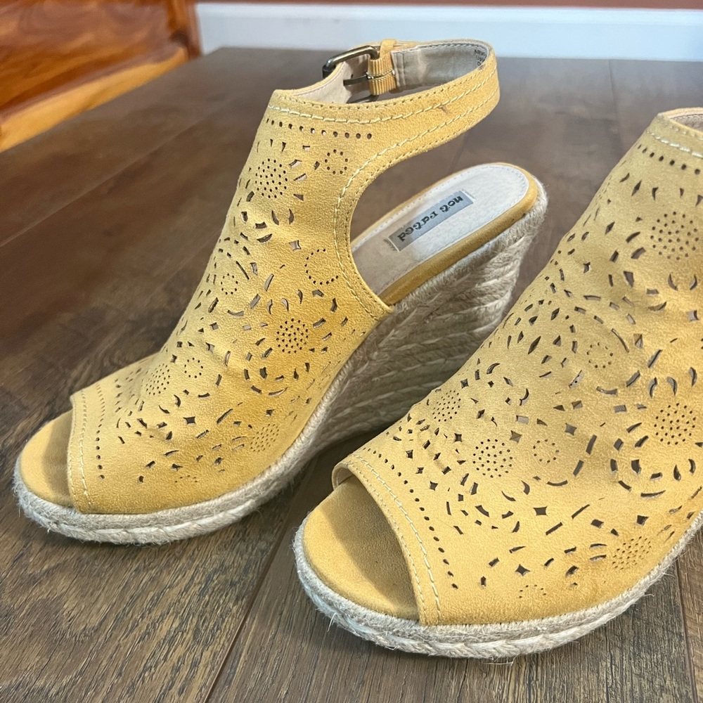 Yellow Not Rated Wedges, Suede Material with Buckle strap Size 9.5